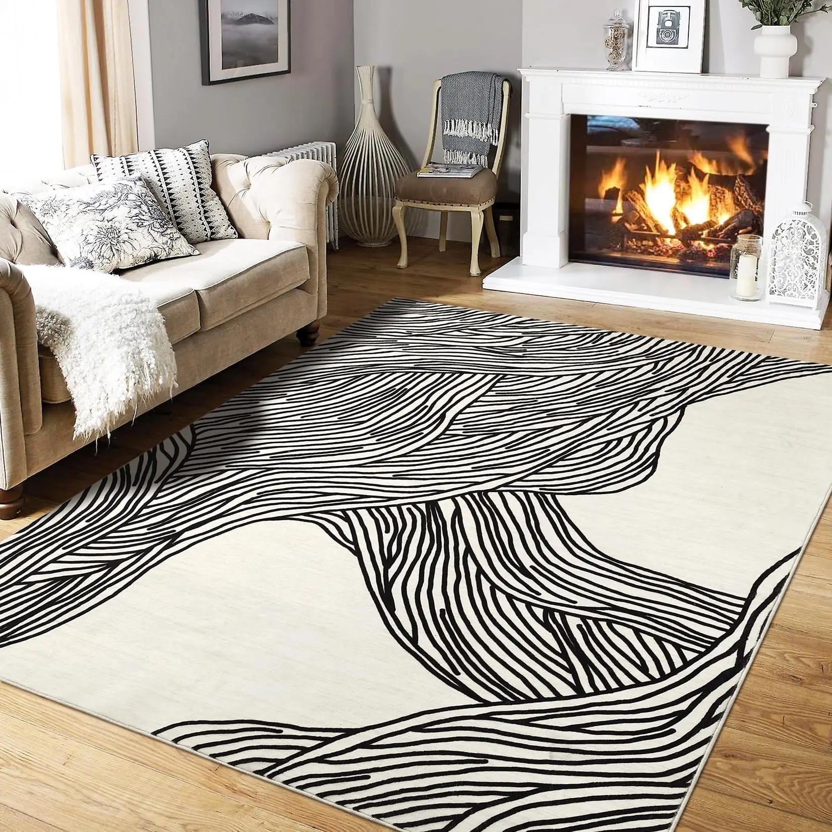 GARVEE Washable Rugs: Stylish, Non-Slip, Low Pile Area Rugs in Sizes 2x6 to 10x13, Available in Black, White, Grey, Beige. Perfect for Living Room, Bedroom, Office, Dining Room. Stain Resistant, Soft Faux Wool Options.