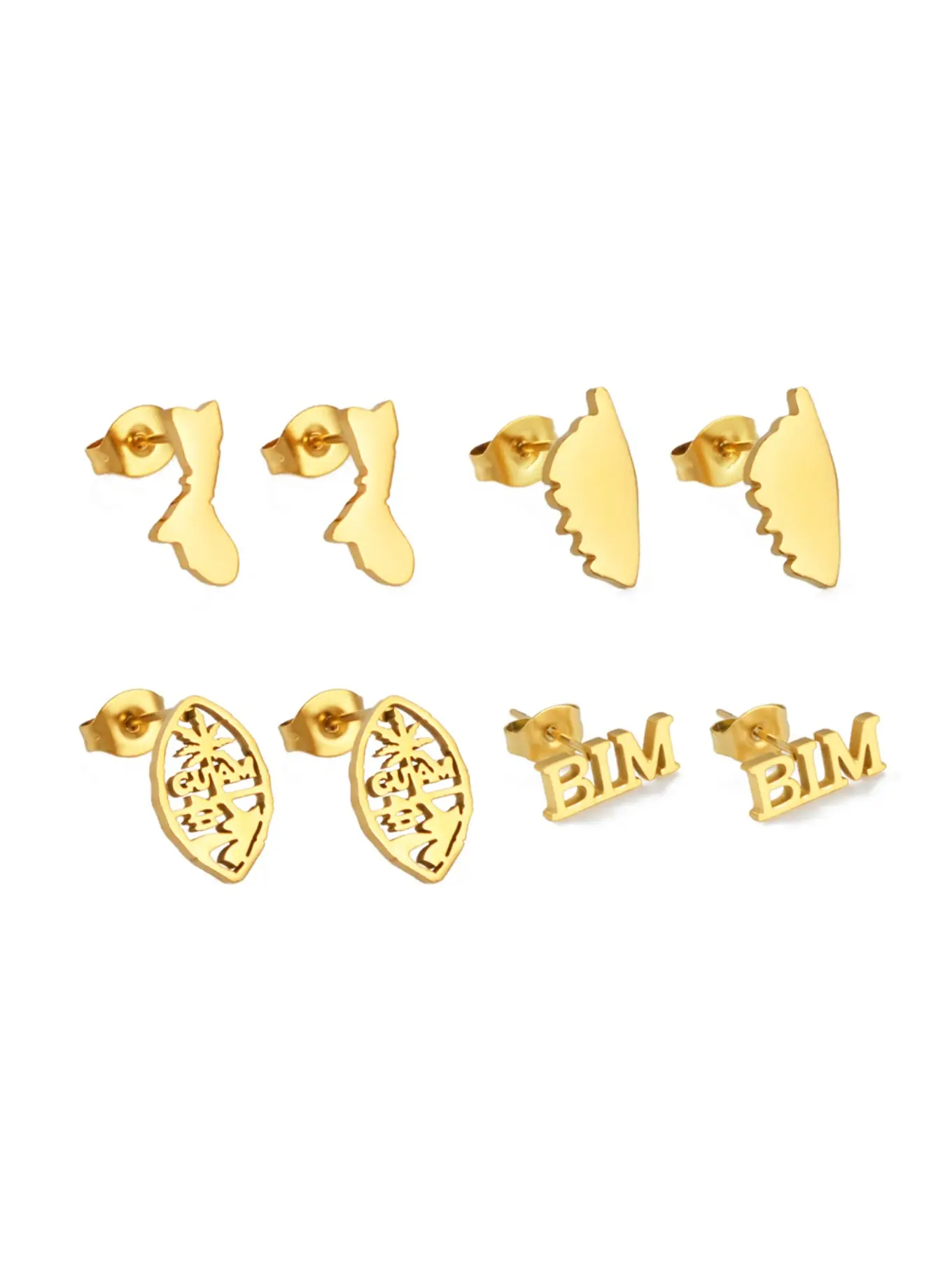 1pair Guam Flag Barbados BIM Corsica Stud Earrings For Women Girls Stainless Steel Ghana Jewelry