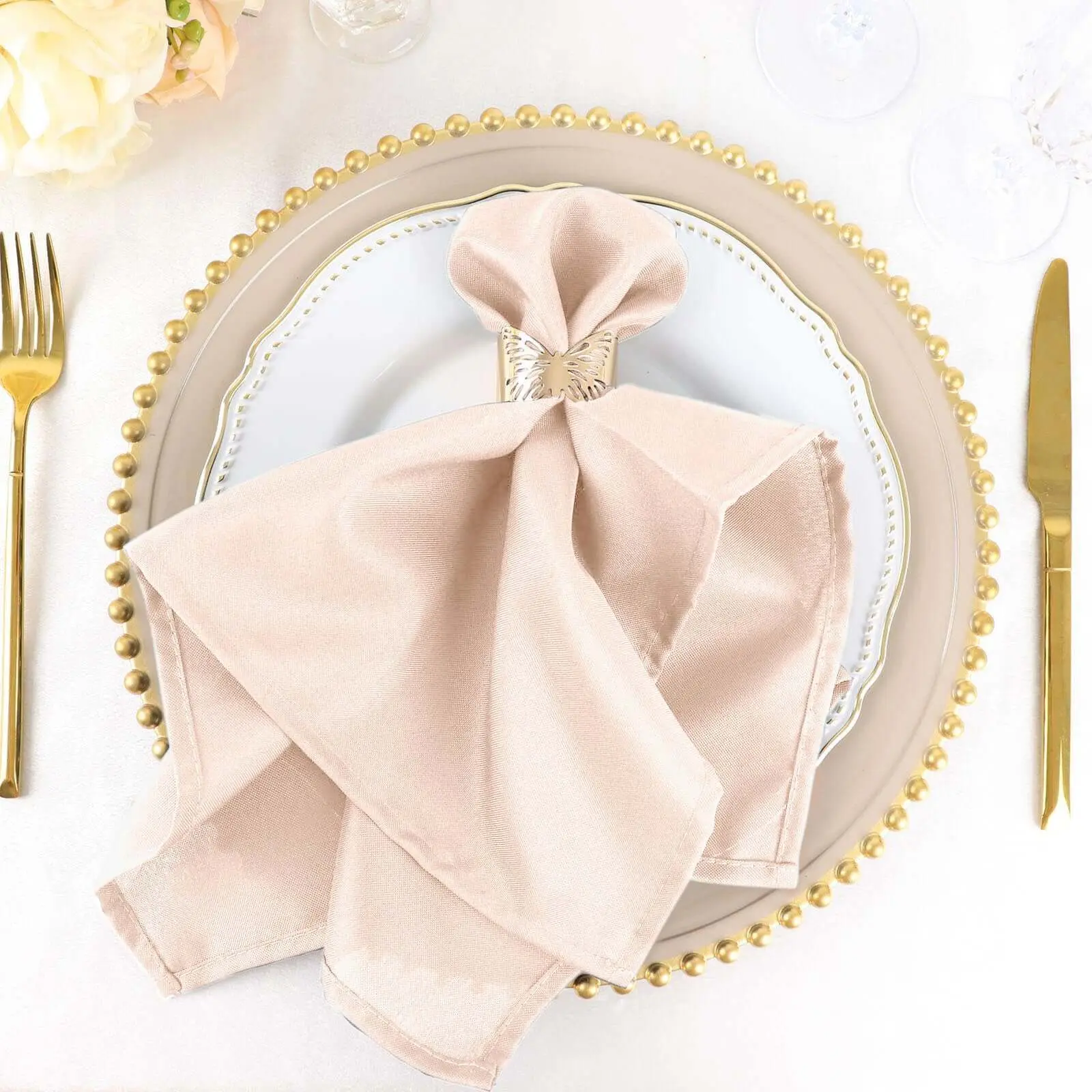 Blush Pink Solid Polyester Square Cloth Napkins, 5-Pack 20"x20" Premium Durable Wrinkle-Resistant Tableware for Weddings, Birthday Parties