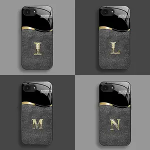 Suitable for [iPhone 16e] New high-end flashing letter glass mobile phone case New business simple metal paint electroplated glass mobile phone case Affordable anti-fall and anti-fingerprint-888