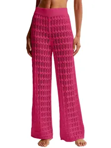 FISOEW Womens Crochet Cover Up Pants Sheer Mesh High Waist Sexy Casual Knit Summer Swimsuit Coverup Beach Pants Piece Womenswear linen pants baggy sweatpants interview outfits teacher outfits Bottom Breathable linen pants baggy sweatpants cargo pants