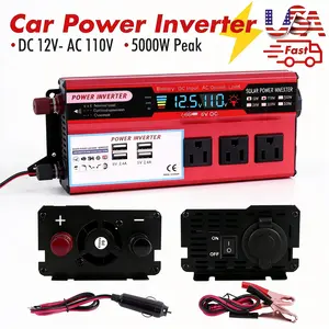 High Efficiency 5000W Peak Car Voltage Transformer Portable Vehicle Power Inverter Multi-Function Converter for Travel Camping Vehicle Electronics Use