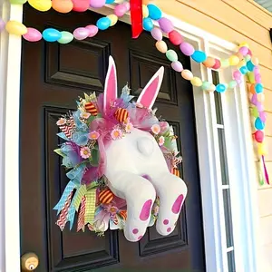 Easter Wreath Hanging Decoration, Easter Bunny Egg Wreath, Indoor Outdoor Use, Window Decor Accessory, Spring Festival Display, Party Decoration
