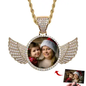 【Custom Gifts】Custom Photo Necklace for Women and Men, Circle Chain for Jhon Pork, Angel Necklace for Lover