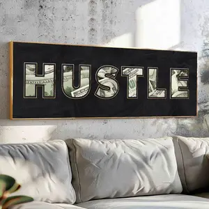 Hustle Letter Pattern Canvas Unframed Painting, Money Signs Inspirational Quote Poster, Wall Art for Home Bedroom Living Room Decor, Ornaments