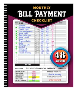 Monthly Bill Payment Checklist: Bill Tracker Notebook, The 4-Year Guide for Families & Money Managers, 960 Billing Records Included! Paperback
