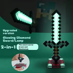 Minecraft Costume Prom Prop Diamond Sword, 7 Color & 11 Color Changeable Sword Model, Minecraft Game Gift, Night Light Table Lamp