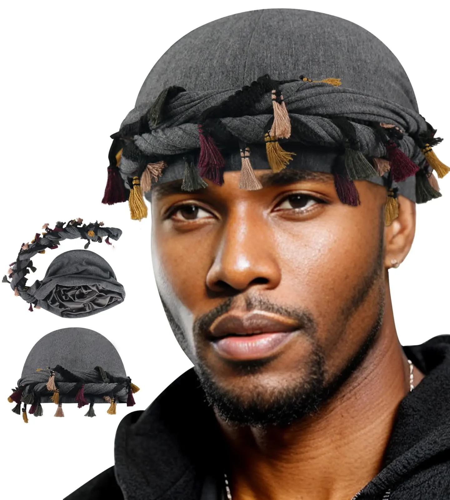 Traditional Ethnic Turban with Tassel - Stylish Durag Head Wrap for Men, Soft & Stretchy Material, Ideal for Outdoor Adventures and Cultural Events