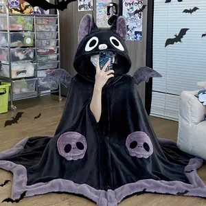 Bat-Themed Hooded Wearable Blanket - Cozy Costume with Ears & Bat Wing Sleeves, Soft Full-Body Coverage for & s, Themed Parties, Sleepovers, - Warm Winter Outfit (No Feathers)