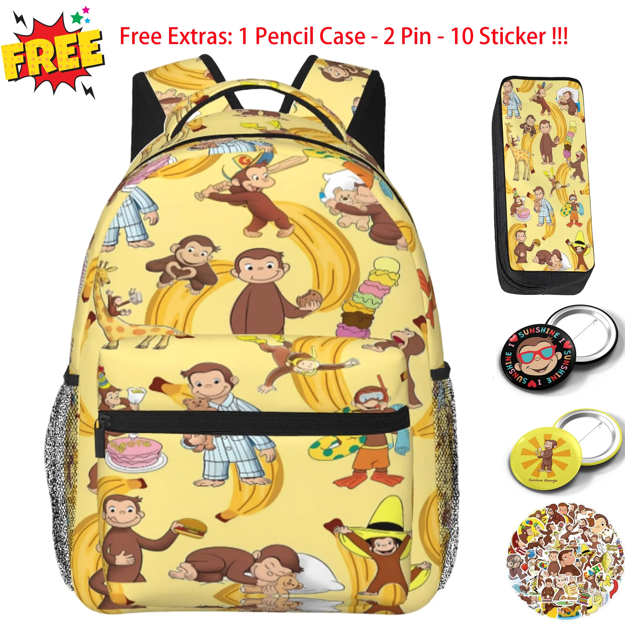 Curious george Backpack Curious george toys Lightweight Bagpack Curious george stuffed animal Travel School Bag with Multiple Pockets For Work And Travel And Multiple Uses