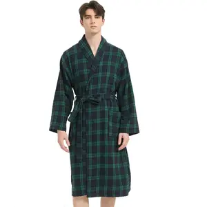 Mens Robe -Soft Microfiber Flannel Bathrobe for Unisex,Scottish Plaid Robe with Shawl Collar Lightweight for Men