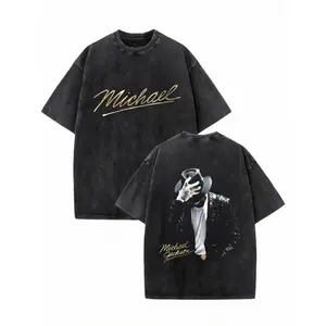 Washed T-shirt,100% cotton, featuring Michael Jackson's iconic signature and classic pose patterns. Suitable for summer streetwear. Retro street style. # Michael Jackson # # Jafar Jackson # # Biography Film # # Musical Legend # oversized shirts white tee