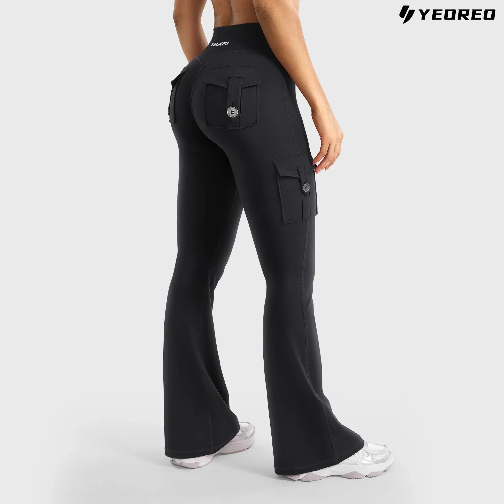 YEOREO Coreflex Women'S Uv-Protective High Waisted Flare Leggings - Hidden Scrunch, No Front Seam, Cargo Pockets, 75% Nylon 25% Spandex - Gym Yoga Camouflage Pants Summerfinds Sohochic