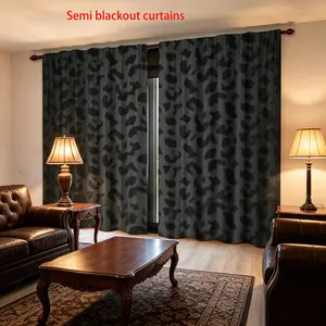 High-End Leopard Print Semi-Sheer Polyester Double Panel Curtains, Window Curtain, Room Decor Curtain, 2-Piece Set for Living Room & Bedroom, Perfect Privacy & Style Gift