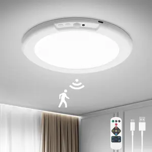 [summervibes]Rechargeable Motion Sensor LED Ceiling Light, Magnetic Wireless Battery Operated Lamp with Remote Control, Adjustable Brightness Night Light, Easy Install Wall & Ceiling Lighting for Closet, Shower, Stairs, Shed, Hallway, Garage,