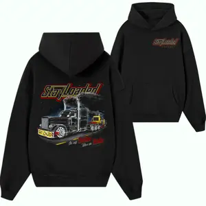Stay Loaded Heavy Haul Semi Truck Hoodie – Black Big Rig Graphic Pullover Featuring Night Highway Diesel Truck Design for Trucker Lifestyle Fans