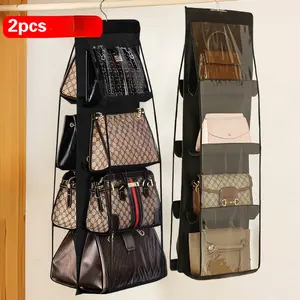 2pcs A Set of Hanging Handbag Organizers Featuring Eight Pockets. This Space-Saving, Foldable Storage Solution Is Ideal for All Kinds of Bags And Wallets, And It Has No Odor with Double-Sided Storage