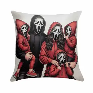Screaming Mask Family Pillowcase (No Insert) Cartoon Hooded Art Print Soft Durable Fabric Vibrant Color Unique Decorative Design Perfect for Living Room Bedroom Sofa Halloween Party Holiday Gift Home Decor