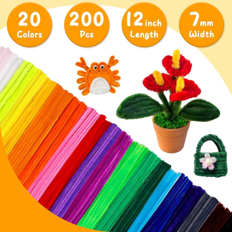 200 count Pipe Cleaners, Pipe Cleaners Craft, Multi-Color Chenille Stems for Craft, Multi-Color Fuzzy Sticks for DIY Art & Creative Crafts Decorations (20 Colors)