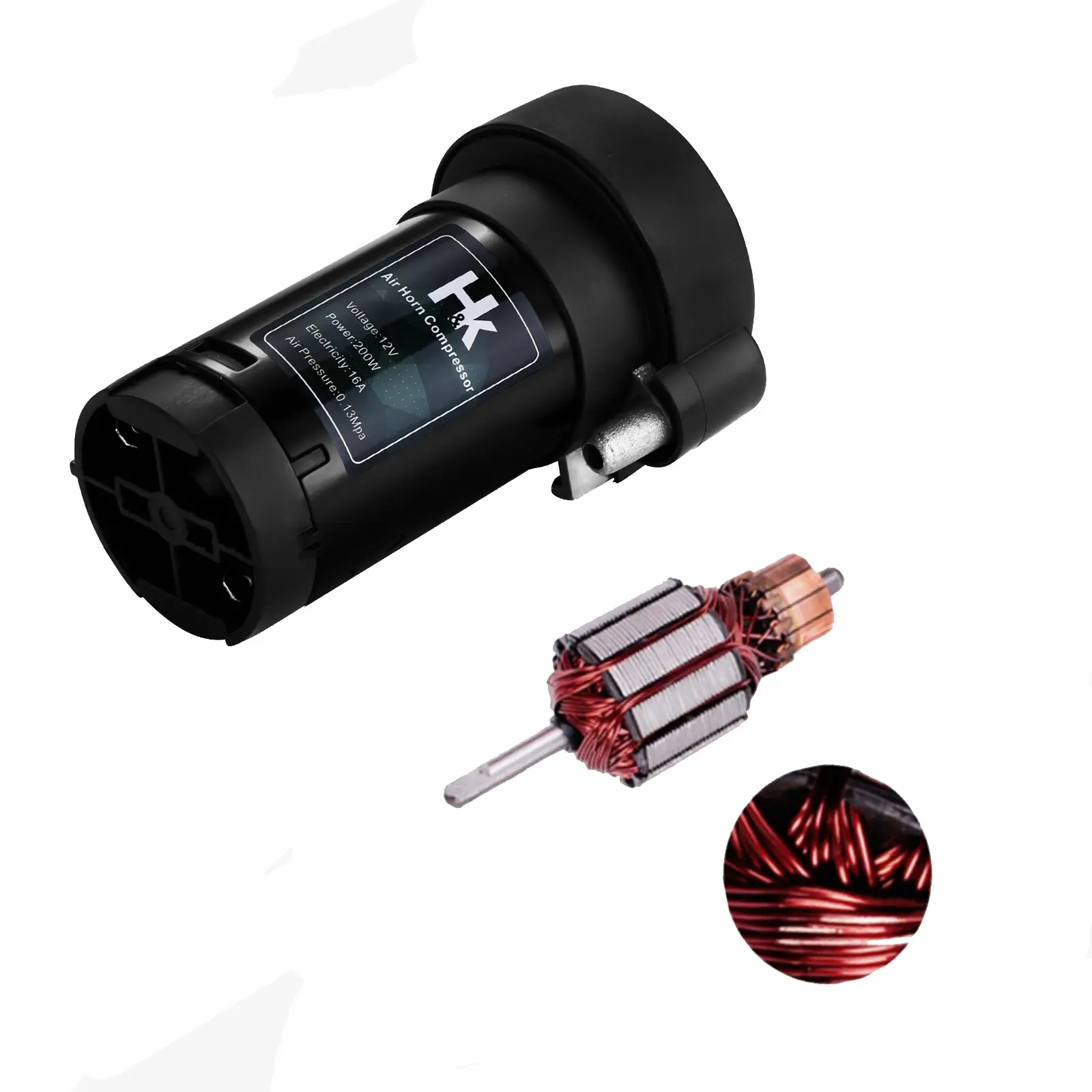 WADEO 12V Replacement Air Compressor Kit - Plated Zinc Single Trumpet Air Pump, Super Loud for Truck & Motorcycle Horns, Fits Trucks, Buses, 12V DC Power, Assembly Required