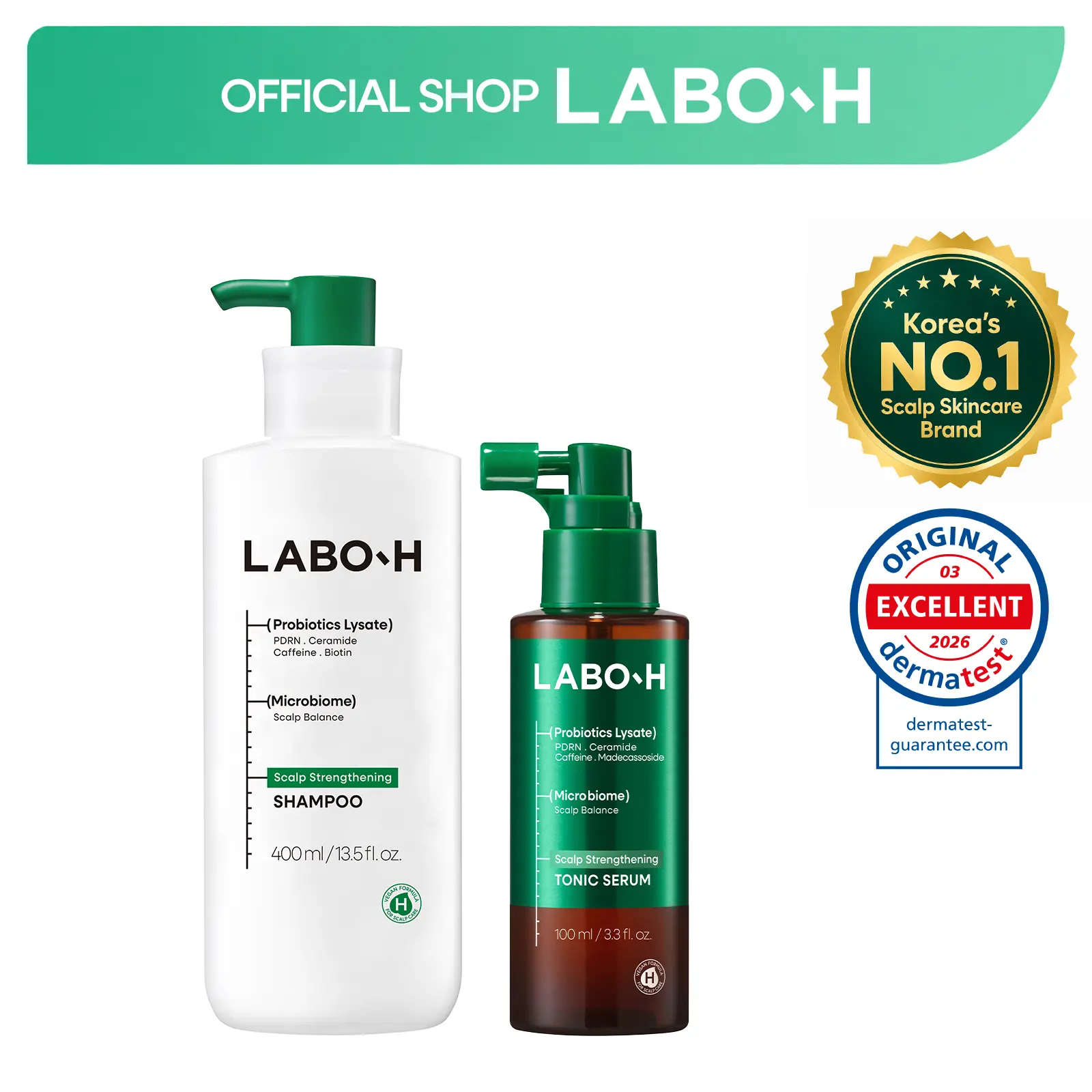 LABO-H Hair Growth Synergy Duo, Without Silicones | PDRN Shampoo & Cooling Scalp Tonic | Korean Haircare