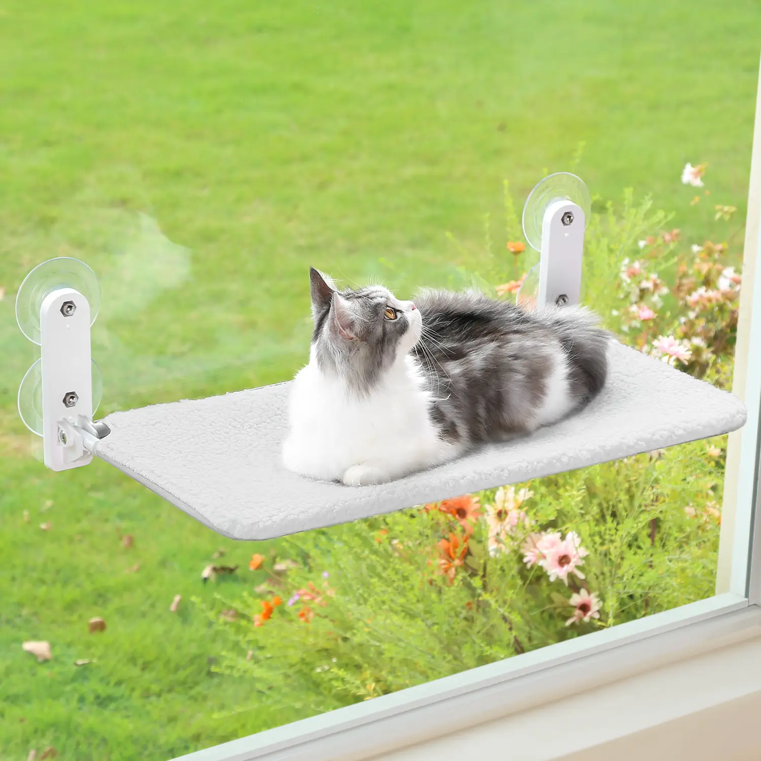 Zakkart Easy Fold Cat Window Perch - Cordless, Fold-Up, Zip Closure Embeded Machine Washable Bed Cover, Robust Metal Frame - Cat Hammock for Window fo