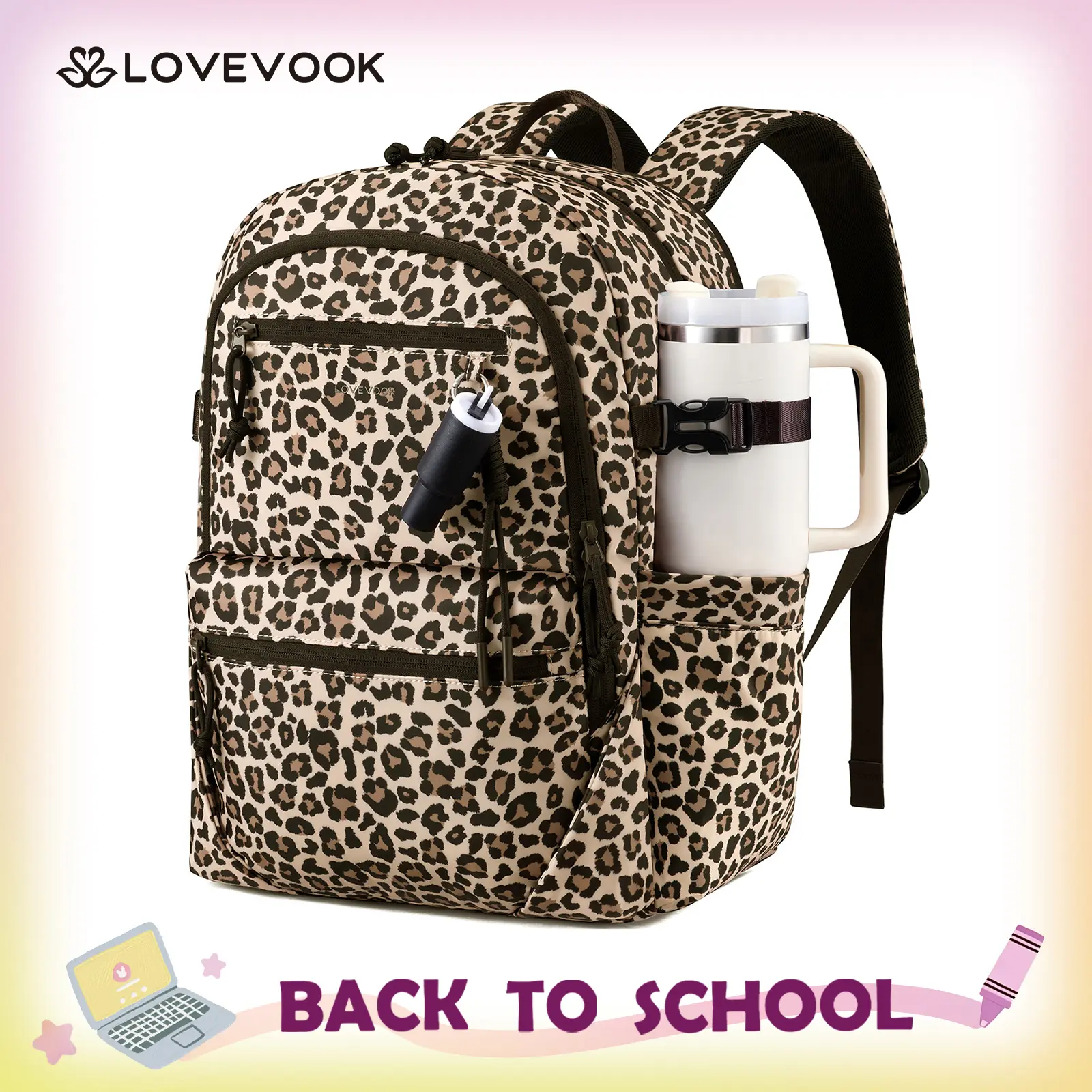 LOVEVOOK Laptop Backpack with Cute Pendant,15.6 Inch Travel Work Backpack Computer Laptop Bag with Large Cup Holder,Waterproof Nurse Teacher College Carry on Backpack Purse,Gifts for Women & Men