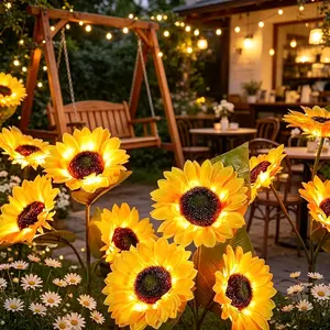4-Pack Solar LED Sunflower Garden Lights, Energy Efficient Garden Lighting Decorations, Night Lights for Terrace, Lawn, Deck and Porch Decorations, IPX4 Waterproof, Durable Plastic Flower Solar Garden Lights