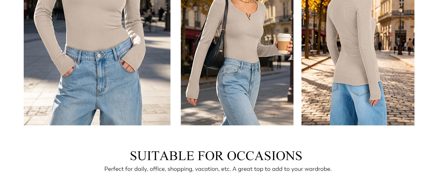 ANRABESS Womens Long Sleeve Scoop Neck Tops | Ribbed Knit Slim Fit Shirts, V Notch Basic Tees, Soft Stretch Breathable Fabric, Fall Winter Layering, Casual Work Travel Wear