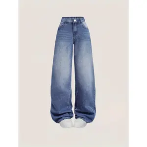 Girls' Straight-Leg Jeans RQ264813 - Non-Stretchy Classic Fit with Elastic Waistband for All-Season Wear, Machine Washable Denim-like Pants for Teens