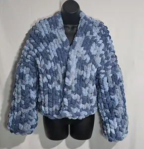Hand Crocheted Chunky Chenille Yarn Jacket