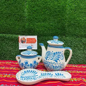 Coffe Set Pack Relieve Cielito Lindo, color Azul Turquesa (Azucarera, Tetera y Porta Cuchara).