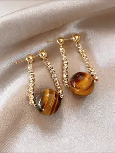 1 Pair of Retro Single Tiger Eye Stone Chain Earrings, Women's Earrings, Simple and Elegant Temperament, Party Vacation, Daily Commuting, Versatile Earrings