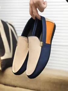 Men's Minimalist Color-Blocked Casual Canvas Shoes, Breathable and Non-Stuffy, Slip-On Design, Versatile Moccasin-Inspired Outdoor Driving Loafers