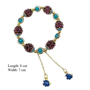 Natural Gemstone Beaded Bracelet, Adjustable Enamel Fish Charm Statement Jewelry
