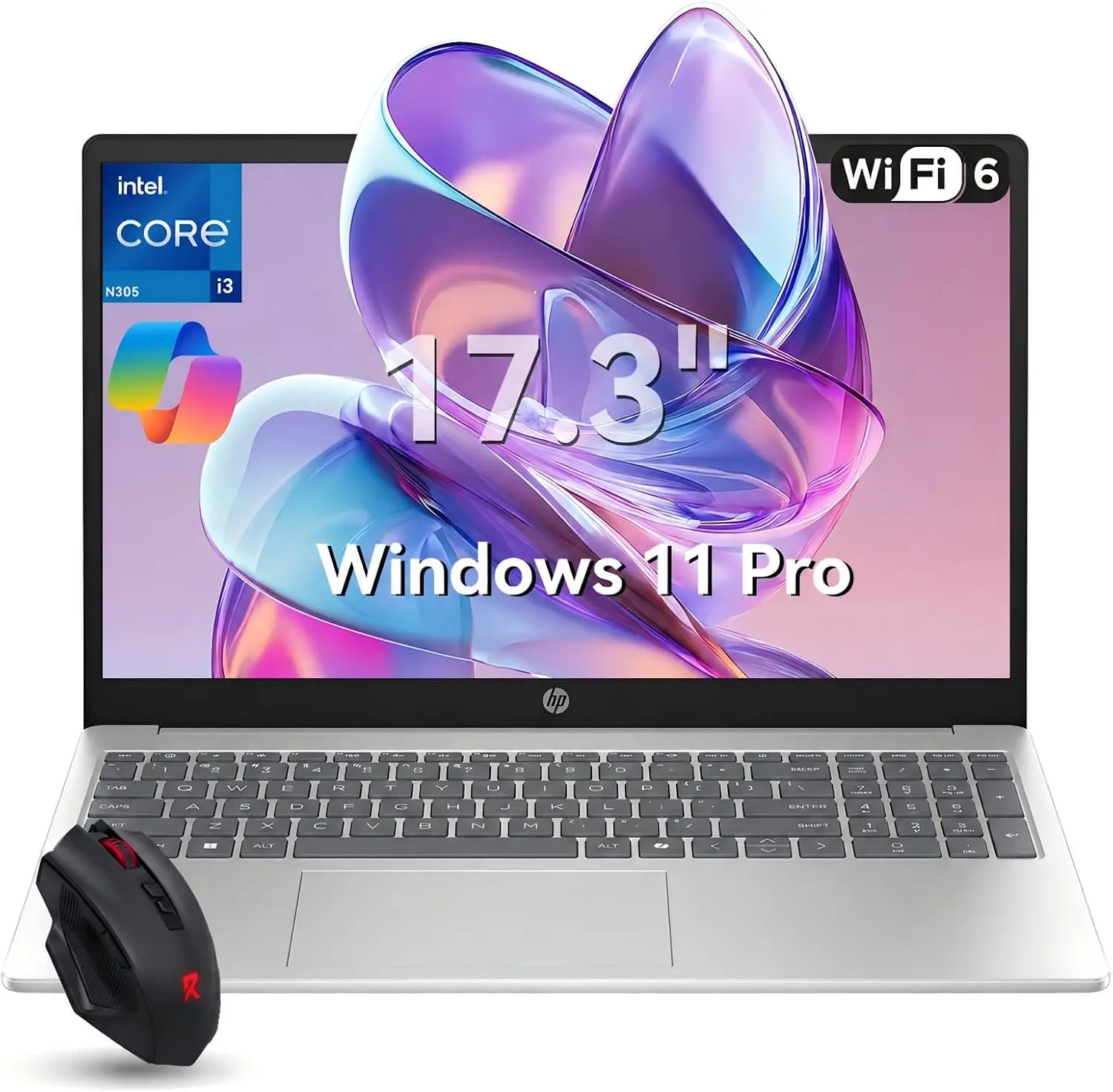 HP 17.3" Business Laptop - Intel i3-N305, 8/16/32GB RAM, 512GB/1TB/2TB SSD, FHD IPS Anti-Glare Display, WiFi 6, USB-C, Windows 11 Pro, Numeric Keypad, Fast Charge, Up to 9.5 Hours Battery Life, Fhd Display