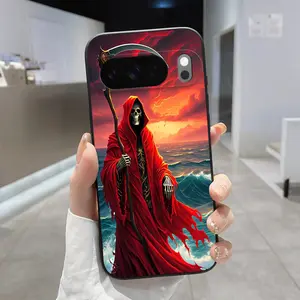 Rounded Edge Phone Case for Google Pixel 10 9 8 7 Pro A XL Reaper by the Sea Pattern Full Body Protection Shockproof Soft Liquid Silicone Cover Cellphone Protective