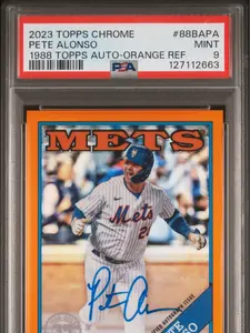 2023 TOPPS CHROME 1988 TOPPS BASEBALL AUTOGRAPH 88BAPA PETE ALONSO ORANGE REFRACTOR