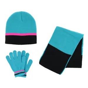 Polar Wear Girl's 3-6 Color Block Winter Beanie Scarf and Gloves Set