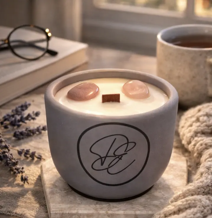 Lavender Ember 7 oz Soy Wax Candle with Natural Wood Wick Calming Herbal Blend for Rest and Relaxation 25 Hour Burn Time