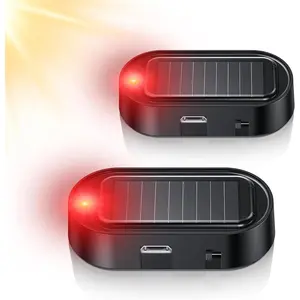 Car Solar Power Simulated Dummy Alarm Anti-Theft LED Flashing Fake Security Lamp with Light Sensor for SUV RV Truck 2PC Red