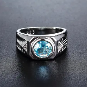 Men lab Aquamarine Gemstones Blue Zircon Rings for Men Vintage Luxury 925 Sterling Silver Wedding Jewelry Bijoux Bague for Gifts