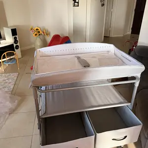 Orzbow Baby Changing Table with Nightlight, Foldable Diaper Table, Waterproof Diaper Changing Station with Safety Belt, 4-Level Height Adjustable and 2 Drawers, Mobile Nursery for Infant and Newborn