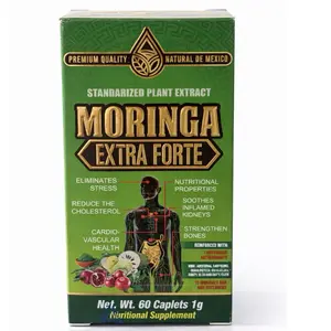 Moringa Extra Forte 1g 60 Caplets Premium Quality Antioxidant Dietary Supplement for Cardiovascular Health and Stress Reduction
