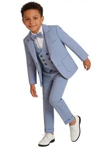 【Bebekids】Boys' 4-piece suit set, children's suit and dress handsome set, British style children's fashionable pure color suit, boys' piano hosting performance wedding flower boy baby birthday banquet (excluding shirt) Solid Color Suits -23710