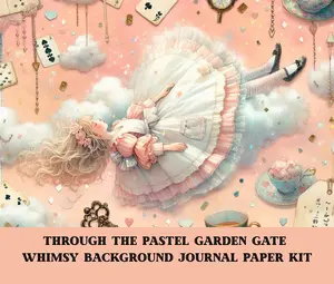 Through the Pastel Garden Gate Whimsy Background Journal Paper Kit with Soft Pastel Tones High-Quality 300 DPI Prints for Junk Journals Card Making and Scrapbooking