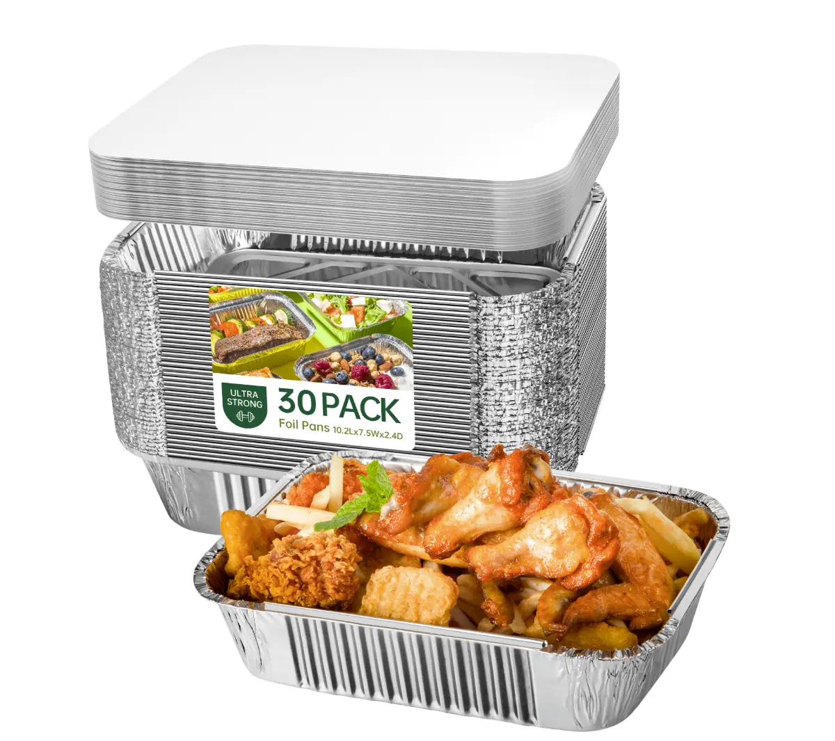 30 Count Aluminum Pans, Foil Pans with Covers 10.24*7.5in Disposable Pans Disposable Food Containers for Baking, Cooking, Heating, Storing and Food Prepping