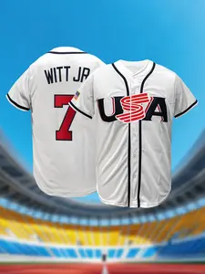 Men's #7 USA Premium Classic White Baseball Jersey, Sports Jersey, Exquisite Full Stitched Embroidered Athletic Wear, Fade-Resistant Breathable Short Sleeve Shirt for Collectors Game Day & Casual Wear