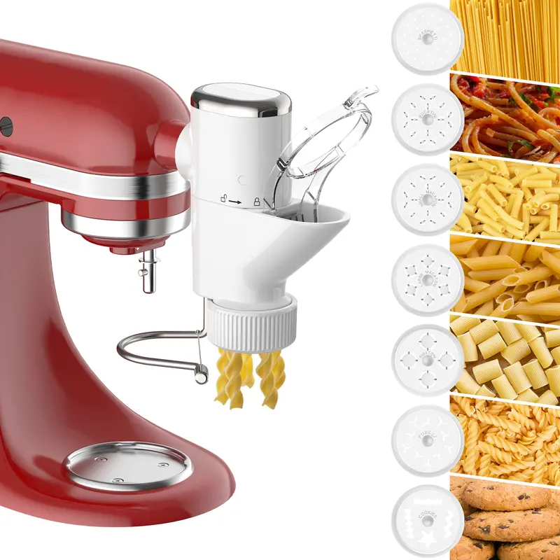 GVODE Pasta Press Attachment for KitchenAid Stand Mixers - 7 Interchangeable Plates, 2.97lbs, 9.65×9.25×4.06in Cooking Tools, Bowl-Compatible Extruder for Mixing, Stand Mixer with Bowl Attachment Pasta Machines