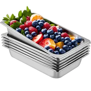 6 Pack Steam Table Pans 20.9 x 12.8 x 3.9 Inch Deep Full Size 13L Stainless Steel Food Pans For Steam Tables Oven Tray Hotel Catering Anti-Jam Durable Food Pan Set Ideal For Food Service Establishments